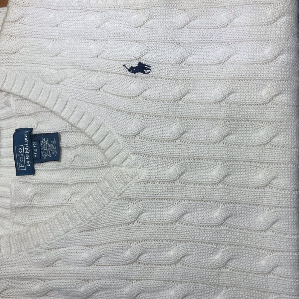 Polo by Ralph Lauren White Cable-Knit V-Neck Sweater Kids Medium